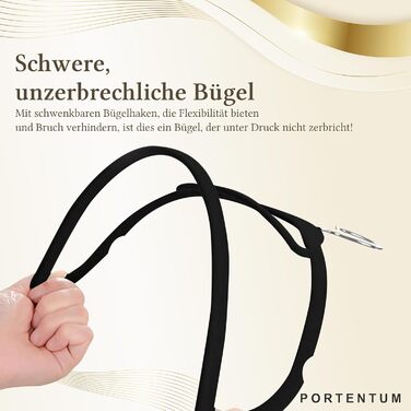 Плечики для одягу PORTENTUM з оксамиту, 10 шт., чорні - антиковзаючі, з 360º обертовим гаком, вирізами та тримачем для аксесуарів, економія місця, товщина 0,6 см, Made in Spain