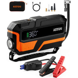 AstroAI MF16 6000A Powerbank для старту авто з компресором 150 PSI, 6000A, 12V, для бензинових/дизельних авто, мотоциклів, SUV, з LED-дисплеєм, помаранчевий