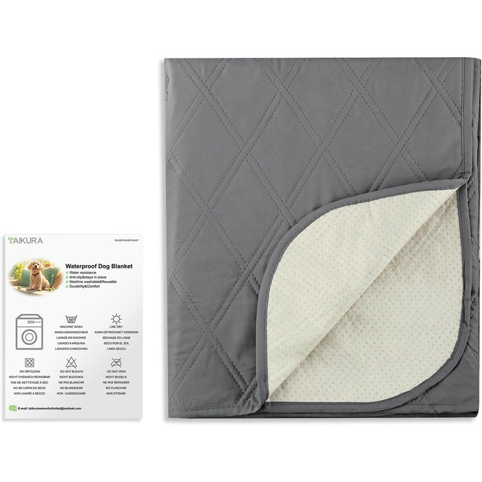 Водонепроникний килимок для собак TAIKURA, антиковзаючий килимок для тварин, міцний килимок для котів, багаторазовий. Захист для дивану, ліжка, автокрісла. Можна прати в пральній машині (темно-сірий, 76 x 190 см)