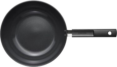 Wok-пательня Fiskars Hard Face 22 см, антипригарна, алюміній, для всіх плит, стійка до подряпин, чорна
