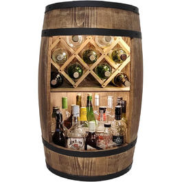 Weeco Freestanding Bar with LED Lighting and Wine Holder. Wine Rack - Wooden Barrel Home Bar 80cm. Rustic Decorative Bar Cabinet Wine Rack – Barrel. Barrel Beer, Wine Bottle Stand - Bar Whiskey Gift (Dark Brown)