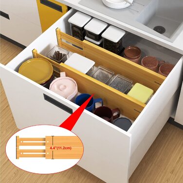 ANTOWIN 10 Pcs Adjustable Bamboo Drawer Dividers, Drawer Organizer, Spring-loaded, Kitchen, Dresser, Bathroom, Bedroom, Baby Drawer, Desk Organization System (43-56 cm) Natural
