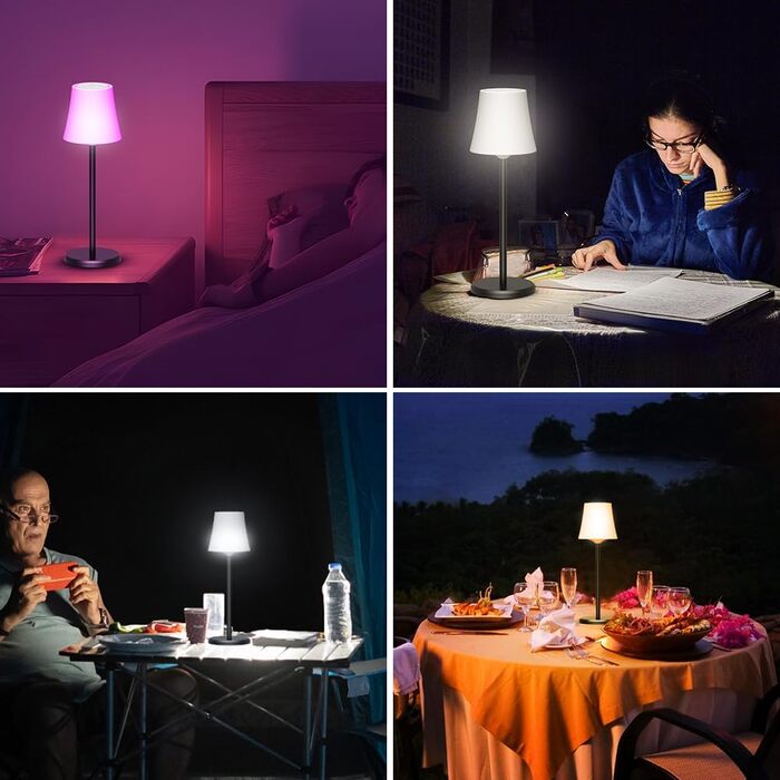 Настільна лампа LED акумуляторна бездротова 2 шт. з RGB підсвічуванням, димуванням, сенсорним керуванням, водонепроникна IP54 для спальні, вітальні, балкону