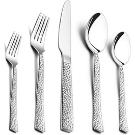 Cutlery Set, HaWare 30-Piece Stainless Steel Cutlery Set with Knife, Fork, Spoon, Dinner Cutlery for 6 People, Hammered Handle Table Cutlery for Home/Party/Hotel/Restaurant, High-Gloss Polished & Dishwasher Safe