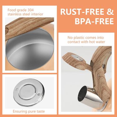 Чайник Harriet Teekessel для плити, 2,5 л, з флейтою, 5-шаровий, з нержавіючої сталі, з термостійкою ручкою, для газових та електричних плит, червоний, глянцевий (персиково-глянцевий)