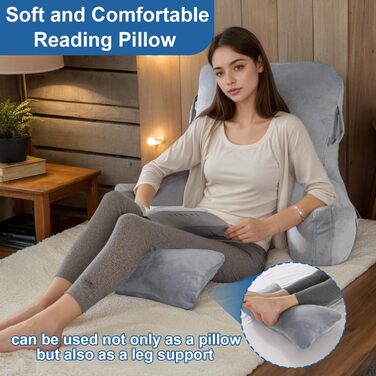 Крісло-мішок для читання, 90 x 80 см, XXL спинка, з підлокітником та знімною подушкою для шиї, сіре