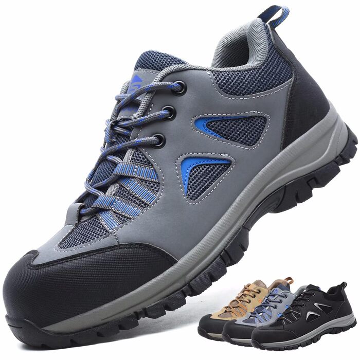 Чоловічі та жіночі робочі черевики-захисники. Легкі, дихаючі, антиковзкі, з металевим підноском. Сірий, синій, 44 EU