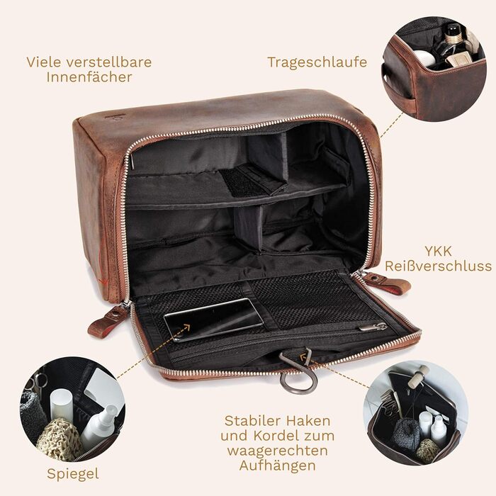 Сумка для косметики DONBOLSO® Helsinki I з натуральної шкіри коричневого кольору, для чоловіків та жінок, з можливістю підвішування