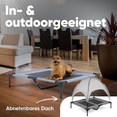 Підвищене ліжко для собак з дахом, для саду та вулиці, сірий колір, XL (122x91x23/114 см), 520084