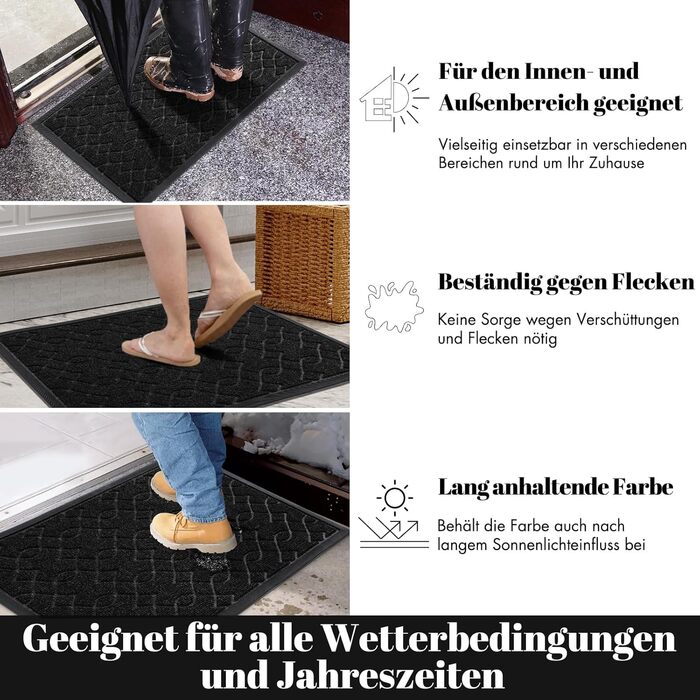 Килимок для вхідних дверей Yimobra, 75x43 см, чорний: миється, вологостійкий, з антиковзаючою основою
