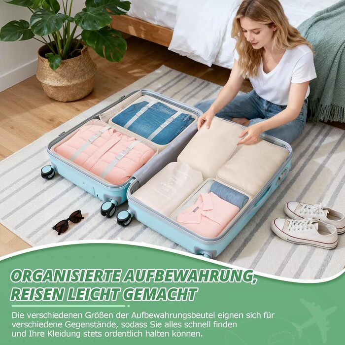 Органайзер для валізи 10 шт. Набір кубиків для пакування, водонепроникні сумки для одягу, взуття, косметики та аксесуарів. Чорний та бежевий кольори.