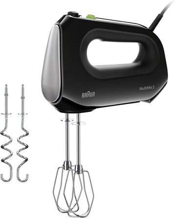Ручний міксер Braun MultiMix 2 HM2110BK, 500 Вт, 4 швидкості + Турбо, FastMix, EasyClick, вінчик і гачки для тіста, чорний