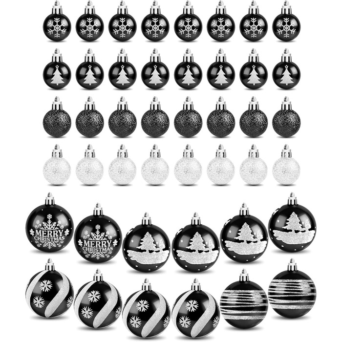 Набір ялинкових прикрас Ilauke, 44 шт. Ялинкові кулі з пластику червоного та білого кольору, 3 та 6 см. Декорації для ялинки на Різдво, для вечірки, дому, весілля. Кольори: червоний, білий (чорний, білий)