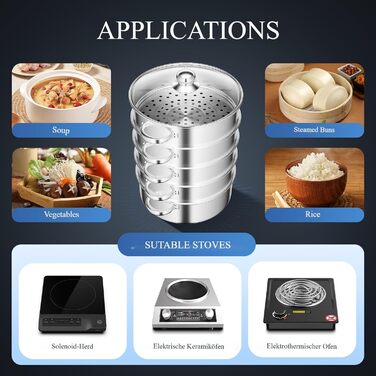 Набір для приготування на пару 5-ти ярусний з нержавіючої сталі, 28 см, з кришкою, для всіх типів плит (індукція, електрокераміка)