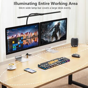 LED Desk Lamp with Adjustable Gooseneck - Dual Head, 1200 Lumens, Eye Protection for Home Office & Study - Black with 5 Color Temperature/Brightness Levels