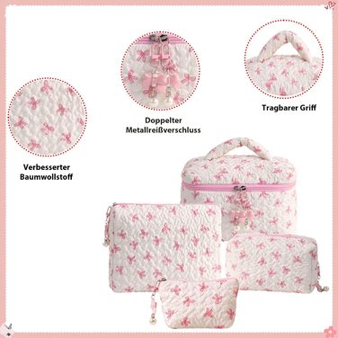 Набір косметичок з квітами для дівчаток та жінок, бавовняні культки, косметичні сумочки, естетичний стиль Clean Girl, рожевий бантик