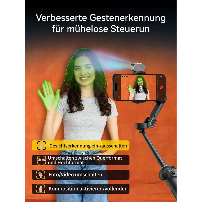 Стабілізатор Gimbal AOCHUAN для iPhone/Android з 7.8-дюймовою штангою та OLED-дисплеєм - 3-осьовий, чорний