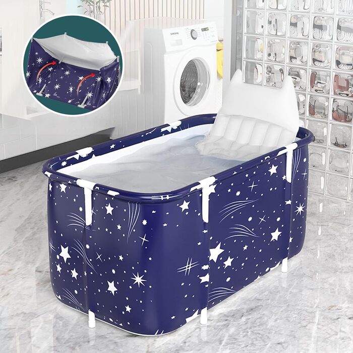 Foldable Bathtub for Adults, 132 x 68 x 47 cm, Steam Bucket for Sauna, Shower, and Ice Bath, Portable, Non-Inflatable (Blue)