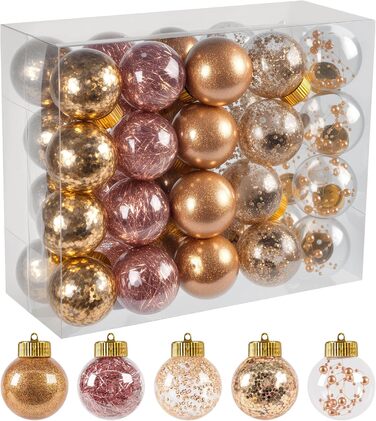 40 шт. прозорих новорічних кулі з кришкою, 6 см, 5 дизайнів всередині, пластикові кулі для ялинки, вікна, декор інтер'єру та екстер'єру (Рожевий)