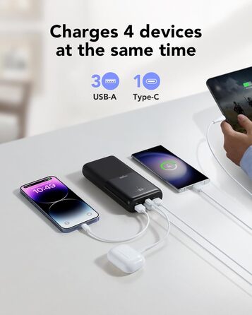 Power Bank VIYISI 30000mAh з LED дисплеєм, 20W PD, 4 виходи та 3 входи, сумісний з iPhone/iPad/Samsung/Huawei, чорний