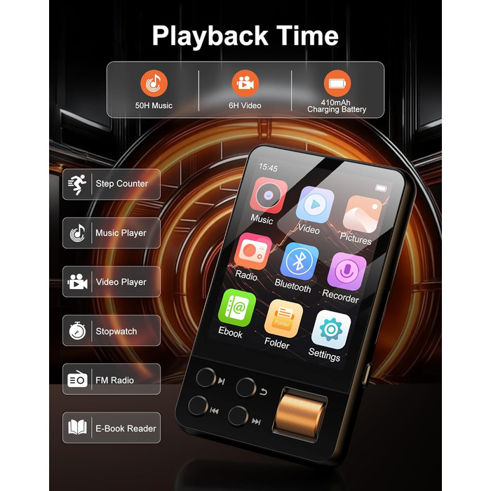 MP3 плеєр Hi-Res 64GB з Bluetooth 5.3, DSD DAC, підтримкою FLAC, 2.8