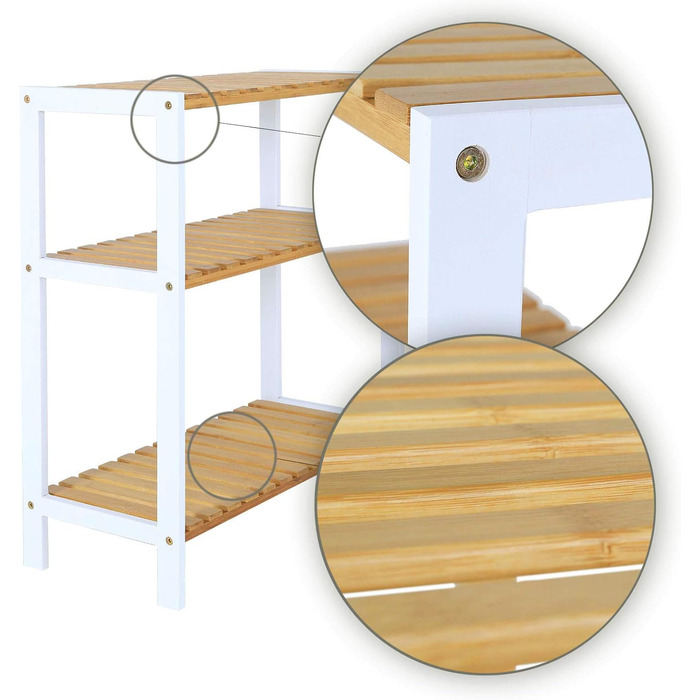 dibea Shoe Rack with 3 Shelves, Shoe Cabinet, Bathroom Shelf, Living Room Shelf, Standing Shelf, Bamboo Shelf, Bathroom Shelf, Bookshelf, Kitchen Shelf, 60x26x66 cm, natural/white