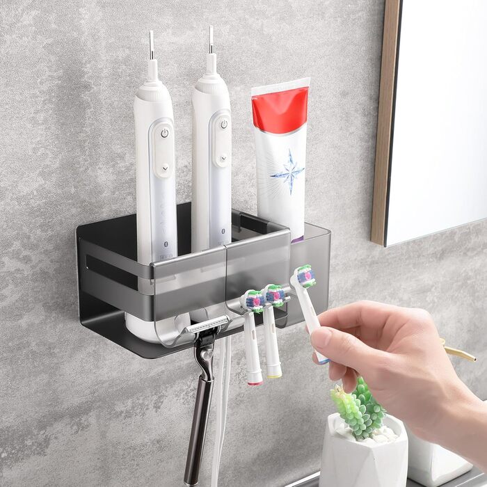 Тримач для електричної зубної щітки з нержавіючої сталі, настінний, без свердління, для 3 щіток та аксесуарів