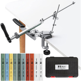 RUIXIN PRO RX-009 Professional Knife Sharpener with 10 Sharpening Stones, 360° Rotation, Stainless Steel Swivel Design with Fixed Angle, Kitchen Knife Sharpener and System