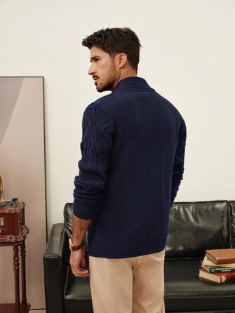 Кардиган чоловічий PJ PAUL JONES з коміром-стійкою, великий в'язання, на ґудзиках (XL, темно-синій)