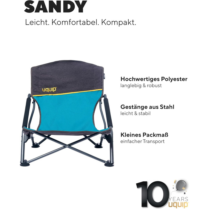Складний туристичний стілець Uquip Sandy Petrol: міцний, для кемпінгу, пляжу, риболовлі та відпочинку на природі