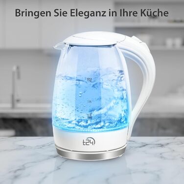 Скляний електрочайник T24 79020 з LED-підсвіткою, 1.7 л, 2200 Вт, захист від википання, без BPA, білий
