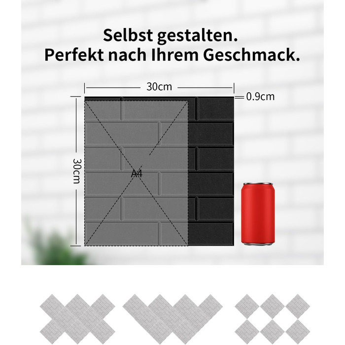 Акустичні панелі самоклеючі для звукоізоляції стін, 30x30x0.9 см, набір 8 шт, чорні — для студії звукозапису, геймерської кімнати та офісу