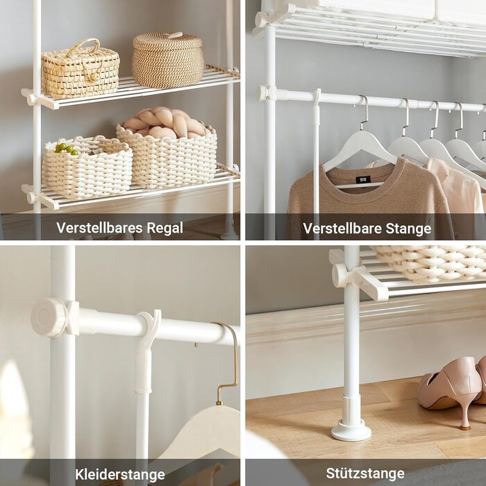 SoBuy Телескопічна вішалка для одягу, розширювана, з полицями для спальні, металева, KLS07-SCH (Білий)