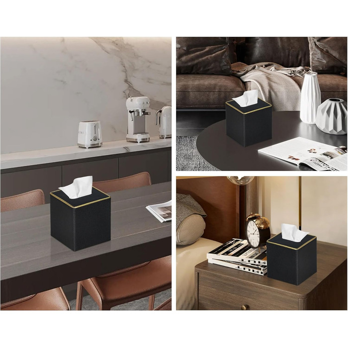 Скляна коробка для серветок квадратна, шкіряна, чорна перламутр - органайзер для ванної, спальні, кухні, офісу