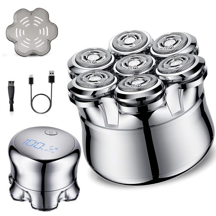 Електрична бритва чоловіча 7D Glatzen з плаваючою головкою, LED-дисплеєм, 2 режимами, Type-C зарядка, срібляста