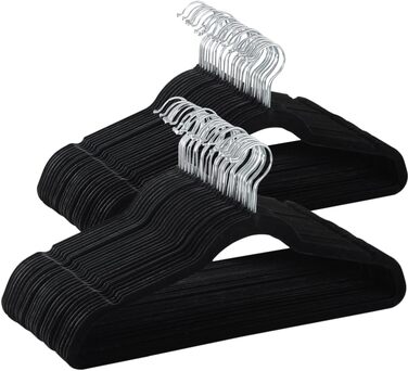 Yaheetech Velvet Clothes Hangers, Wardrobe Hangers, 100 Pack Suit Hangers, Non-Slip Surface, Laundry Hangers with 360° Swivel Hook, Black