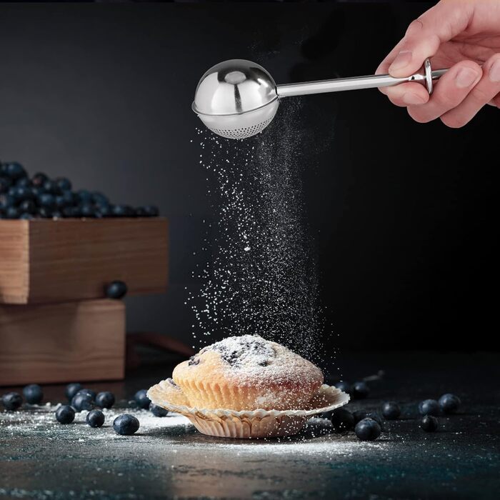 Flour Sifter - 5 Cup Fine Mesh Hand Crank Sifter Stainless Steel with Whisk Wire Loop for Baking, Powdered Sugar Dusting Set