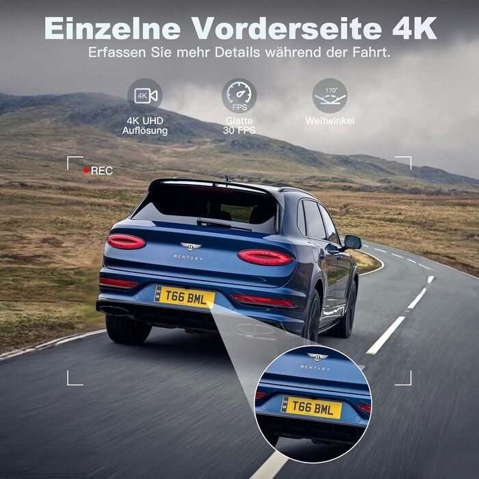 Відеореєстратор Dash Cam 4K з GPS, WiFi 5Ghz, 64GB SD, Паркування, Нічне бачення, Loop-запис