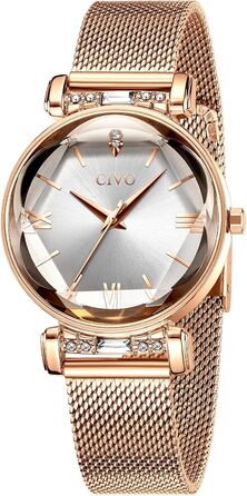 Жіночий годинник CIVO: водонепроникний, мінімалістичний, кварцовий, стильний, елегантний, повсякденний | Y-7 Рожеве золото/Срібло