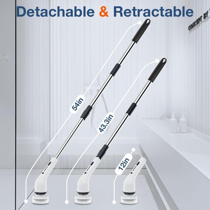 Електрична щітка для прибирання з 7 насадок, водонепроникна PX7, набір для миття підлоги та ванни, регульована ручка