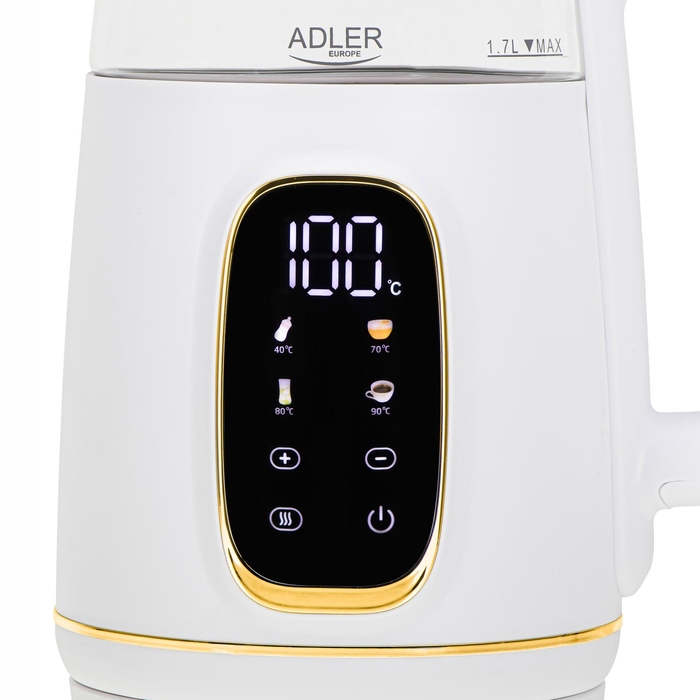 Електричний чайник ADLER AD 1305WG, 2200 Вт, 1,7 л, білий