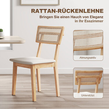 HOMCOM Dining Chair with Rattan Back, Faux Leather Seat, and Rubberwood Frame