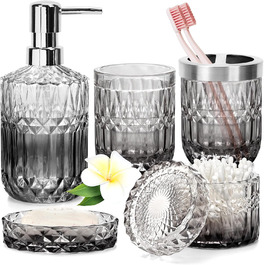Набір аксесуарів для ванної кімнати зі скла, 5 шт. (мильниця, дозатор мила, стакан, тримач для зубних щіток, контейнер для ватних паличок), чорний