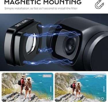 Набір фільтрів для DJI Osmo Pocket 3/4: Ширококутний об'єктив, CPL, Black Diffusion 1/4, ND4-128 (VND 2-7 Stops)