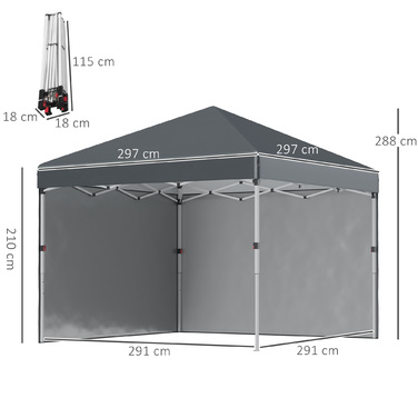 Outsunny Folding Gazebo 2.97 x 2.97 m with Side Walls, UV Protection Camping Tent, Party Tent with Sandbag, Steel Dark Gray for Garden & Terrace