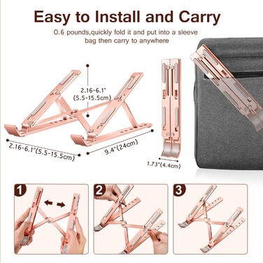 Підставка для ноутбука Ivoler, регульована по висоті (6 рівнів), алюмінієва, складна, портативна, з вентиляцією, сумісна з ноутбуками та планшетами 10-15.6