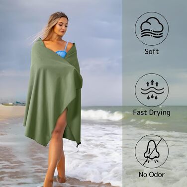 Набір рушників з мікрофібри Pameil (3 шт.): великий (160x80 см) + 2 маленькі (80x40 см), швидковисихаючі, для подорожей, спорту, сауни, армійного кольору