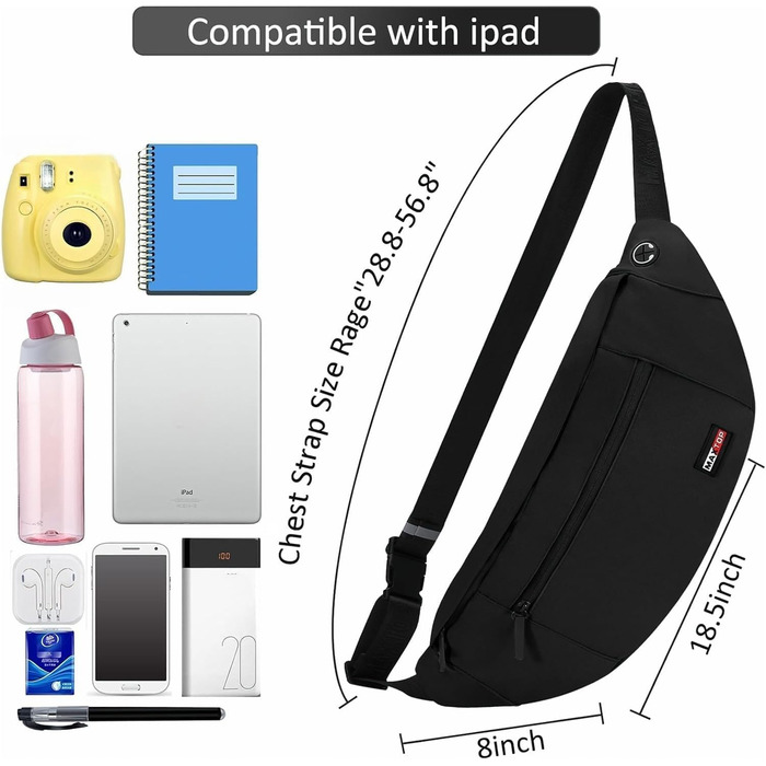 Чоловіча/жіноча поясна сумка MAXTOP: водонепроникна, XL, 4/5 кишень, для активного відпочинку, спорту, подорожей, чорна