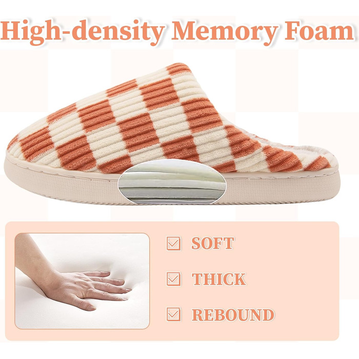 Тапочки додому для жінок та чоловіків Guyarns з м'якої плюшевої піни з пам'яті, в клітинку, з неслизькою підошвою, у формі хмари, для спальні, в приміщенні та на вулиці, розмір 38/39 EU, помаранчеві