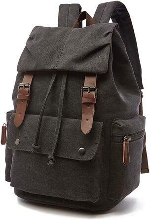 Canvas Backpack Vintage for Laptop Daypack Hiking Travel Large Capacity Bag Unisex (Black)